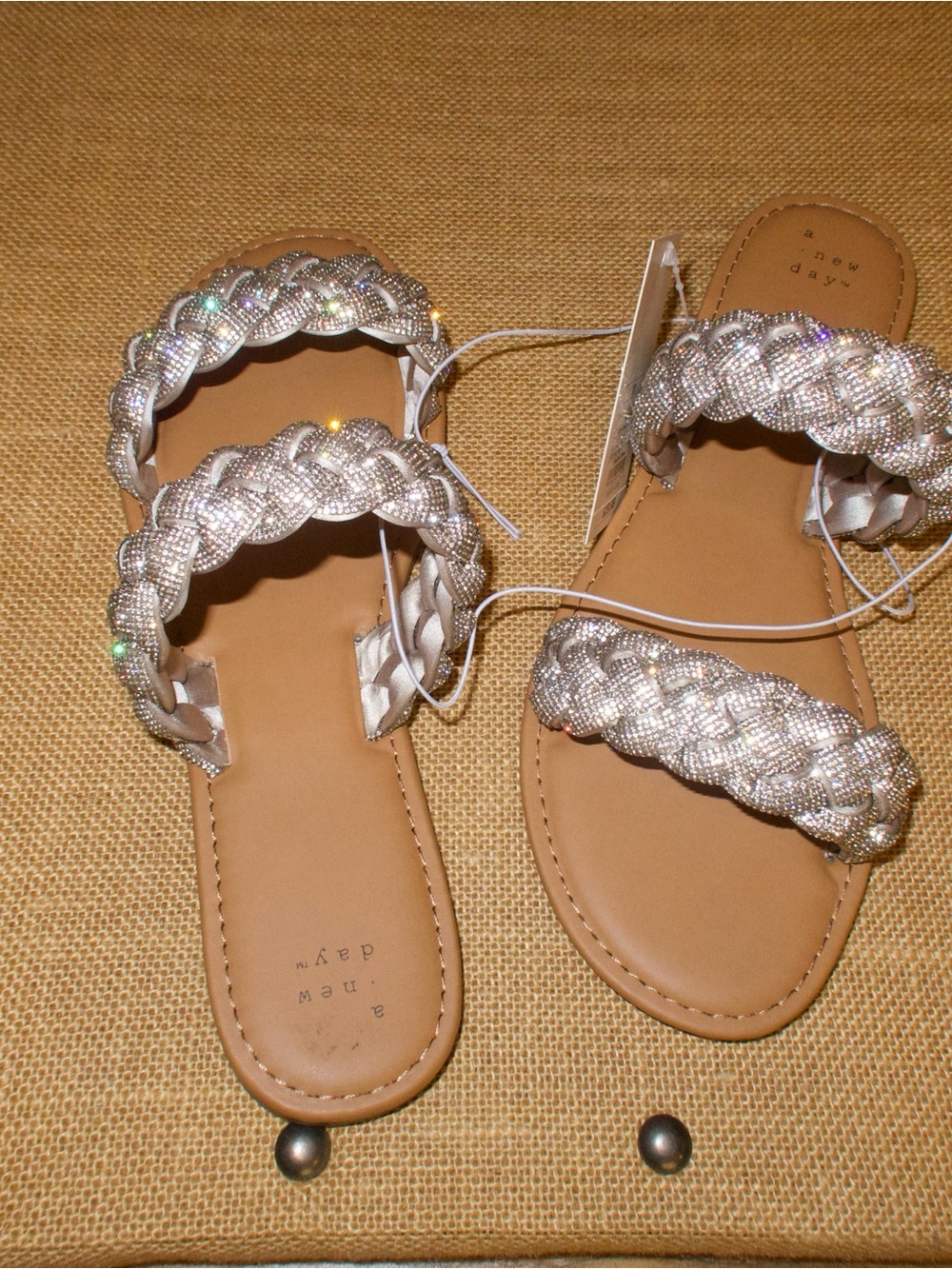 a new day Silver Braided Crystal-Embellished Slide Sandals